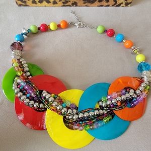 Silver and Multi-Colored Beaded Necklace and matching earings